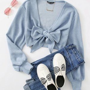 SHEIN Tie Front Rib-knit Crop Top